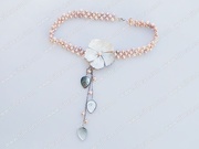 bridal jewelry real pearl choker with flower and leaf charm